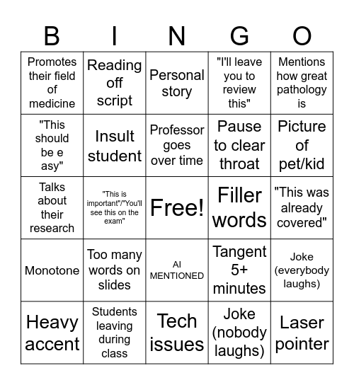 teacher Bingo Card