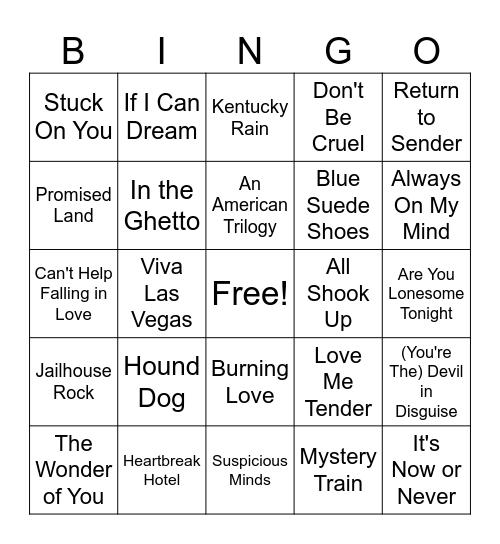 Elvis Bingo Card