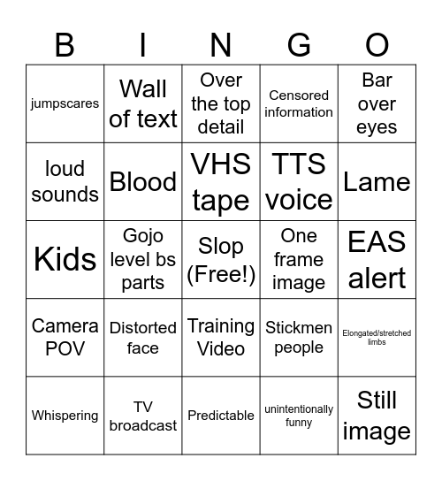 Analog Horror Bingo Card