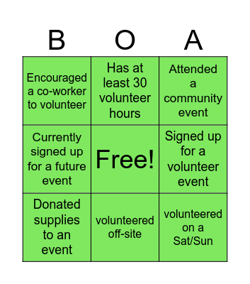 Volunteer Bingo Card
