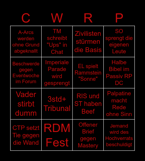 CW:RP | Order 66 Bingocard Bingo Card