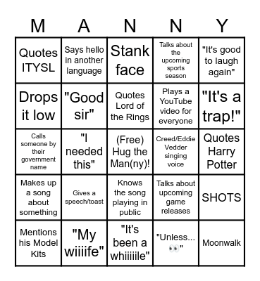 Let's Manrage! Bingo Card