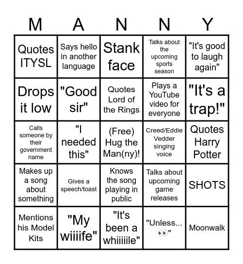 Let's Manrage! Bingo Card