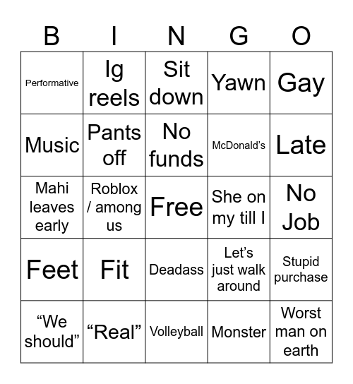 Foids Bingo Card