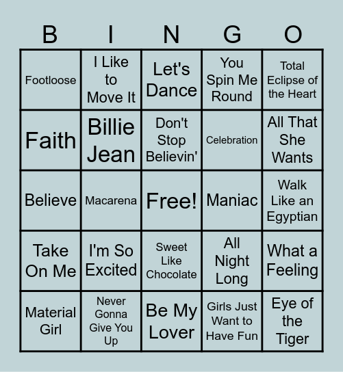 DJ Dave's Disco Bingo Card