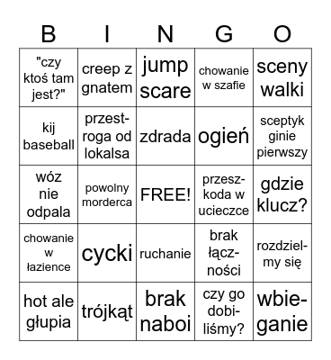 Typowy horror D klasy be like: Bingo Card