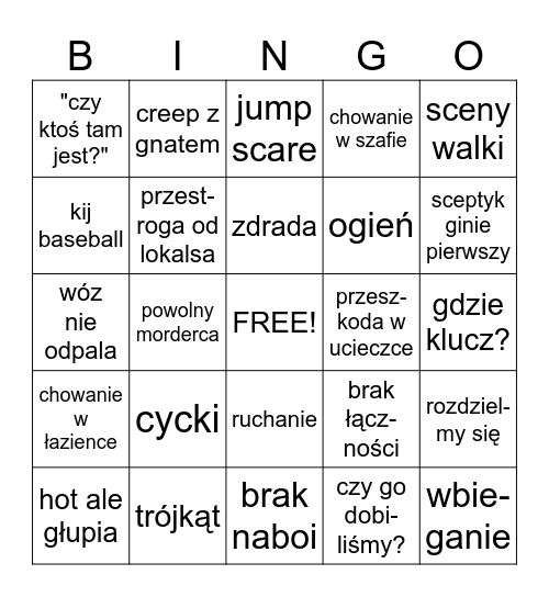 Typowy horror D klasy be like: Bingo Card