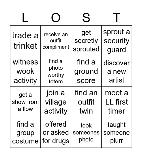 LOST LANDS BINGO Card