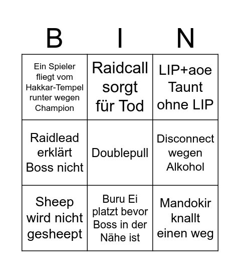 Roach Raid Bingo Card