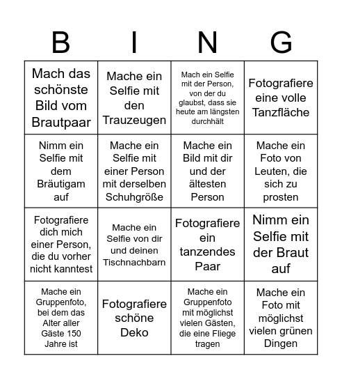 Fotoaufgaben Bingo J&J Bingo Card