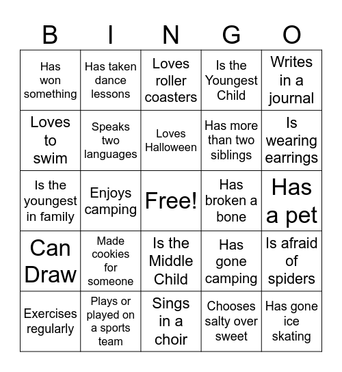 Get to Know You Bingo Card