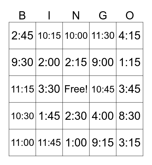 No Show Bingo Card