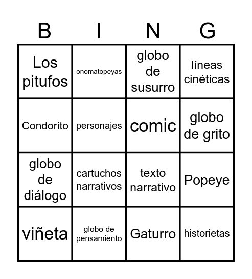 Cómics Bingo Card
