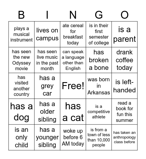 Find Someone Who.... Bingo Card