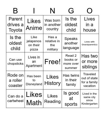 Rockdale 1st Day of School Bingo Card
