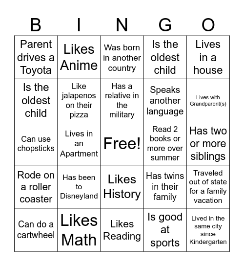 Rockdale 1st Day of School Bingo Card