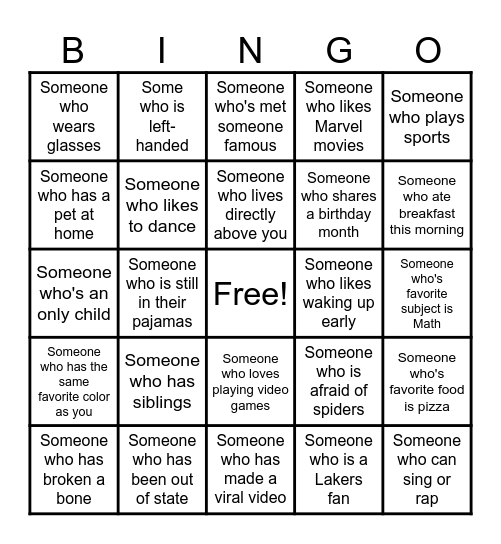 Schick Human Bingo! Bingo Card
