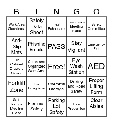 Safety BINGO Card