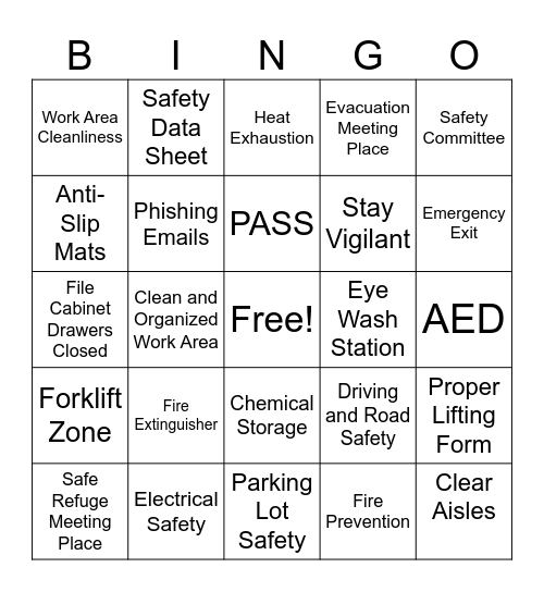 Safety BINGO Card