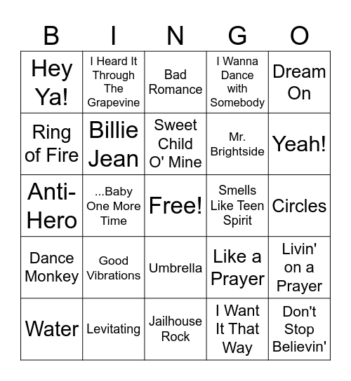 Music Bingo! Bingo Card