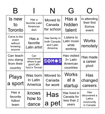 Somos LatinX Summer Soirée TO Bingo Card