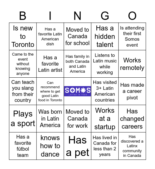 Somos LatinX Summer Soirée TO Bingo Card