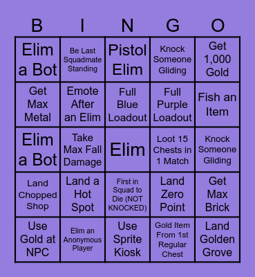 Fortnite Bingo (Chapter 7) Bingo Card