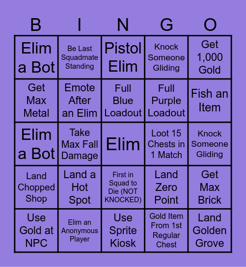 Fortnite Bingo (Chapter 7) Bingo Card