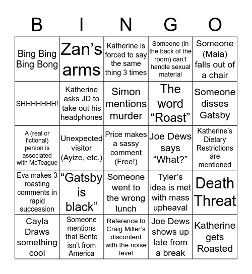 AdFic Bingo Card