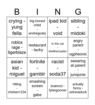 last man standing Bingo Card
