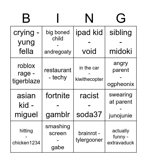 last man standing Bingo Card