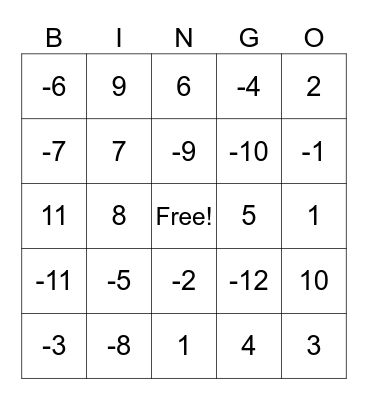 Division Bingo Card