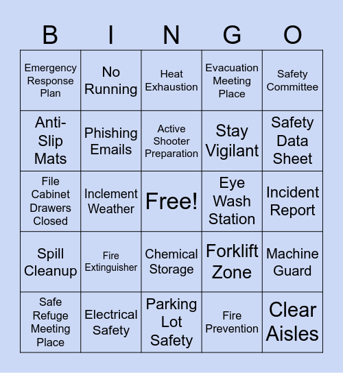Safety BINGO Card