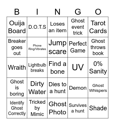 Phasmophobia Bingo Card