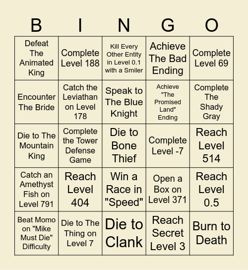 Backrooms Redacted Bingo Card