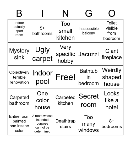 Weird House Listings Bingo Card
