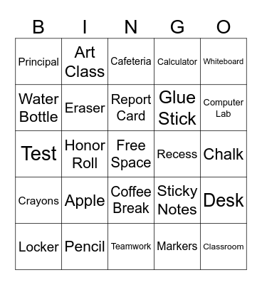 Back To School Bingo Card