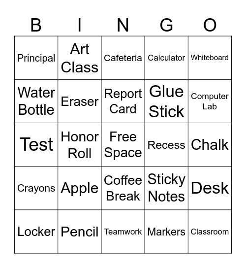 Back To School Bingo Card