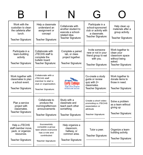 JTECHS Collaboration Challenge Bingo Card