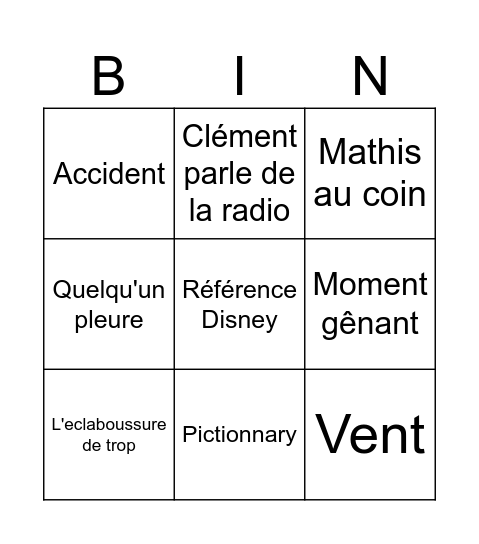 Constance party Bingo Card