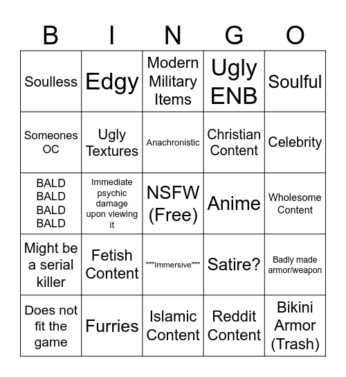 nexus mods bingo Card
