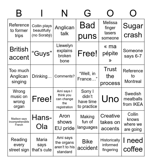 Scandanavia Bingo Card