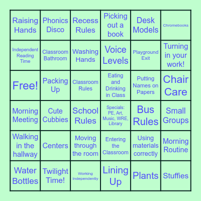 Routines and Procedures Bingo! Bingo Card