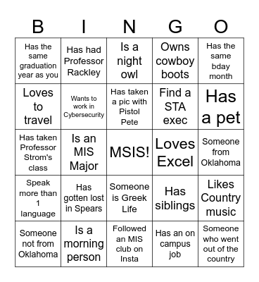 MSIS MIXER Bingo Card