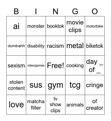 TikTok fyp bingo Card