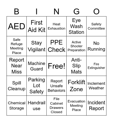 Safety BINGO Card