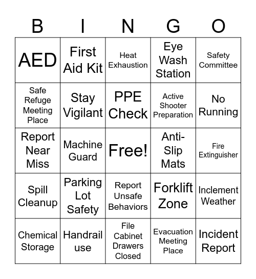 Safety BINGO Card