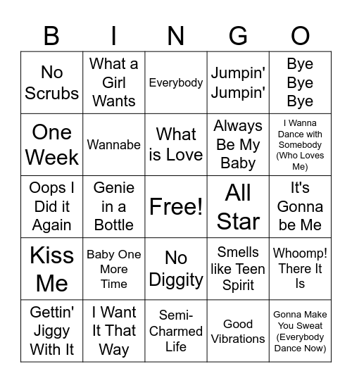 Music Bingo Card