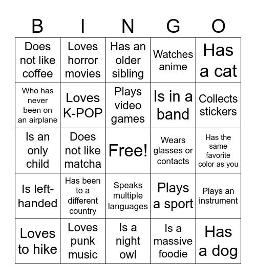 HUMAN BINGO: Find Someone Who... Bingo Card