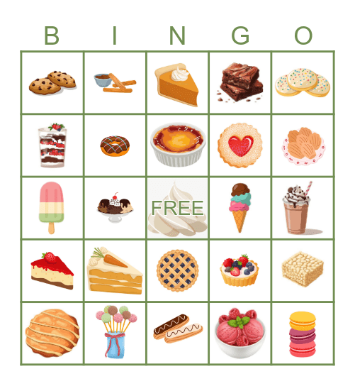 Dessert Bingo Card